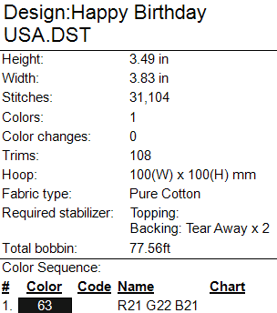 Happy Birthday USA Embroidery Design