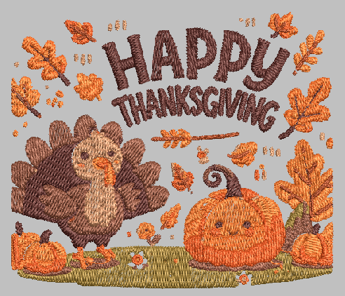 Happy Thanksgiving Turkey and Pumpkin Embroidery Design