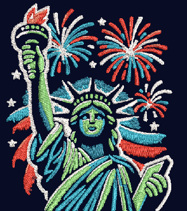 Statue of Liberty Fire works Embroidery Design